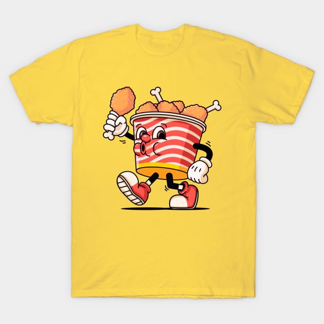 Fried chicken bucket cartoon mascot T-Shirt by Vyndesign